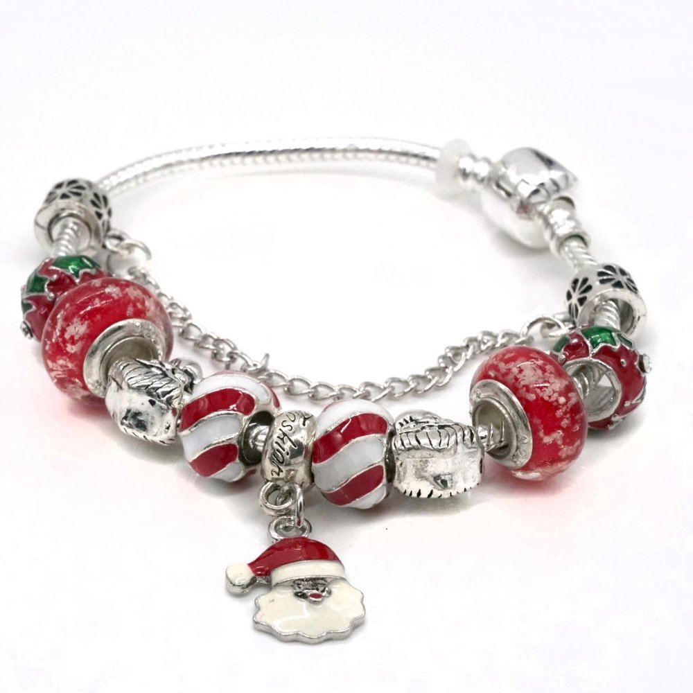 Christmas theme Euro Bead bracelet with chain. - Picture 3 of 3